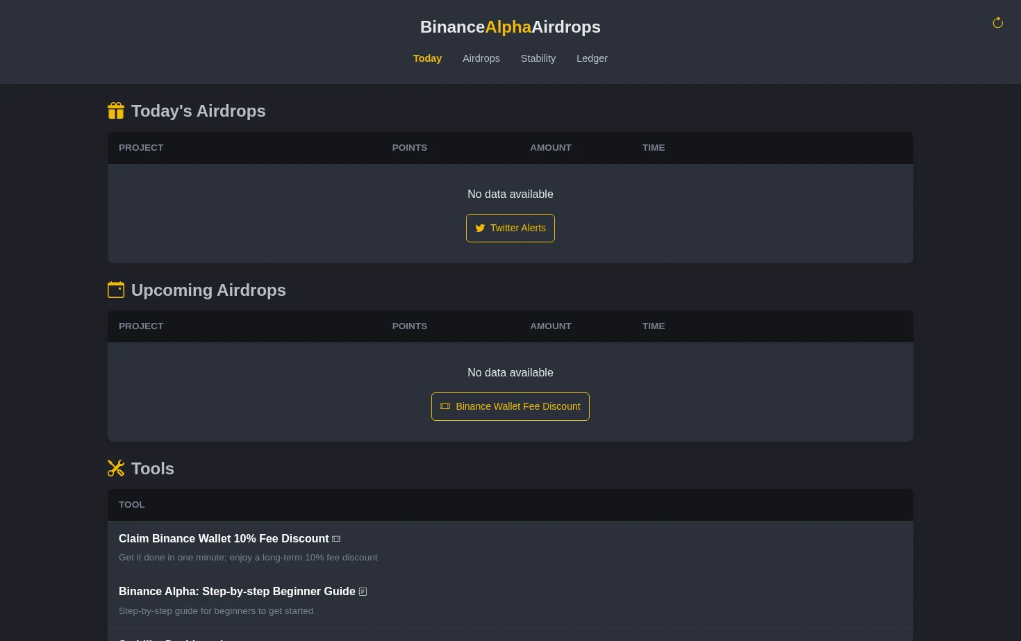 Alpha Airdrops 页面快照